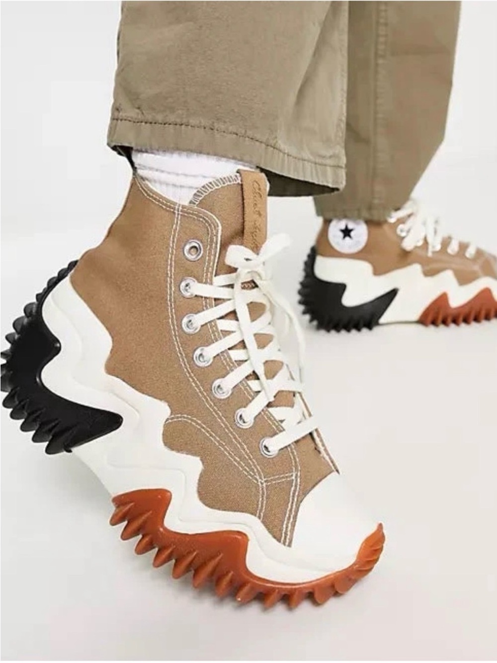 Women’s High-Top Platform Sneakers in Tan, White and Orange - Picture 4 of 5